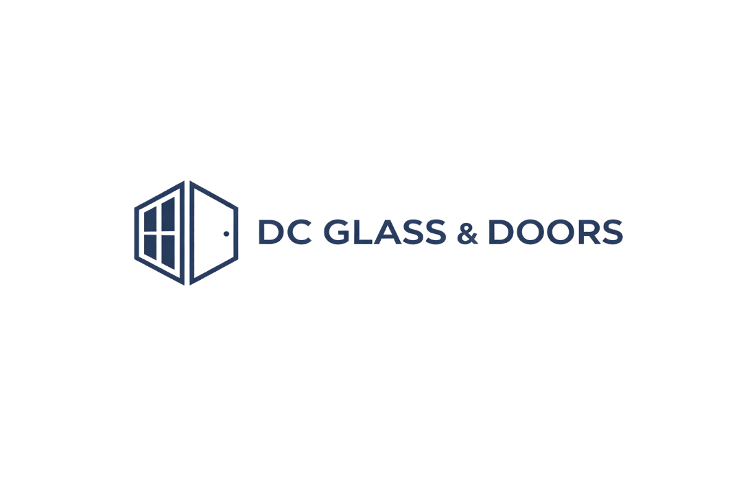 Logo with text "DC GLASS & DOORS"